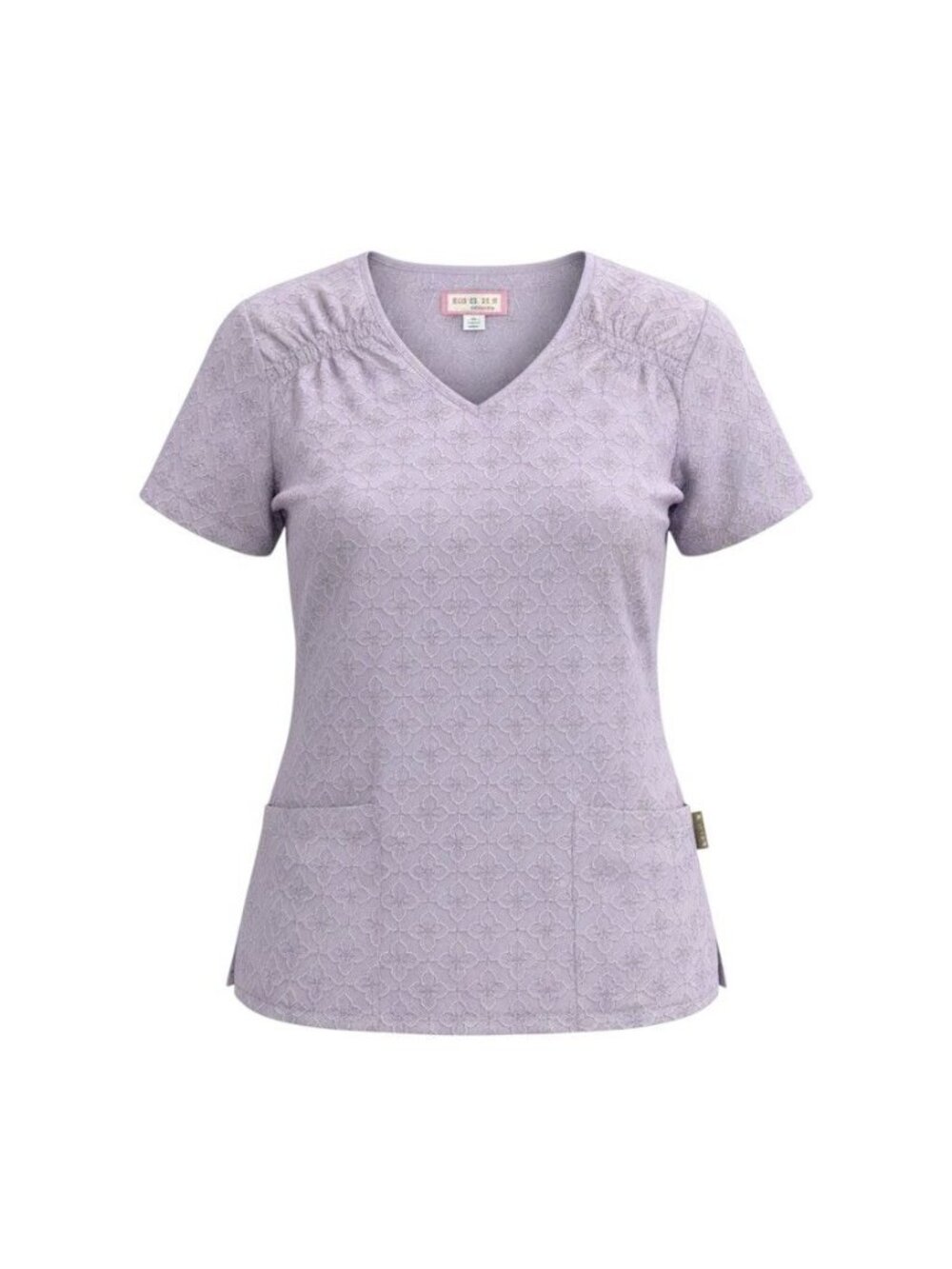 Koi By Kathy Peterson Lilac Embroidered V-Neck Scrub Top With Pockets 2X